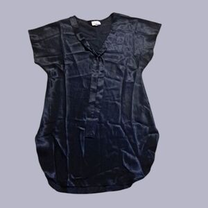 Vintage L.A. Intimates Black Silky Satiny Chemise V-neck Tie Oval Bottom Small